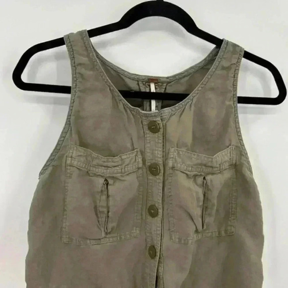 Free People Highway Cruisin’ Green Sleeveless Button Down Top Linen Size S - Picture 6 of 8